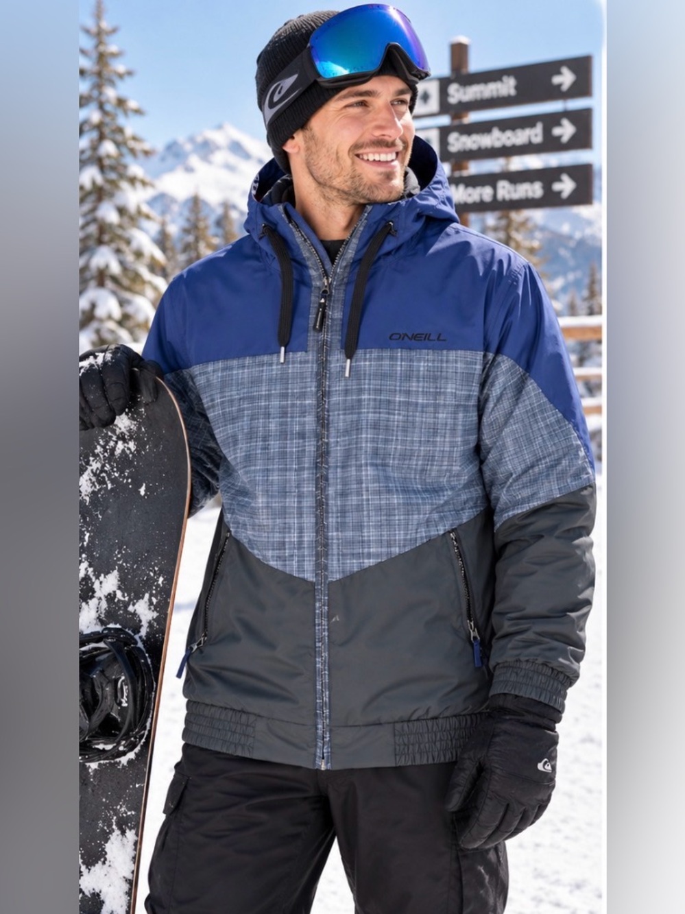 O’Neill Escape Series Men’s M Snowboard Ski Jacket Blue Plaid Insulated 5K/8K